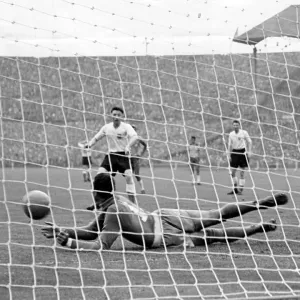 Brazil goalkeeper Gilmar dos Santos Neves saves a penalty from England's Roger Byrne Brazil goalkeeper Gilmar dos Santos Neves saves a penalty from England's Roger Byrne