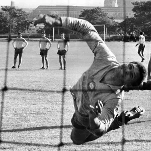 Brazil training pre World Cup 1966 Pele shoots goalkeeper Manga misses Brazil training pre World Cup 1966 Pele shoots goalkeeper Manga misses