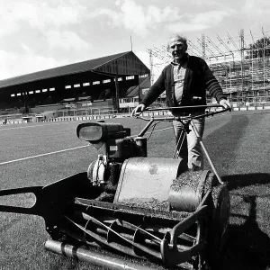 1979 Print of Frankie Howard Mowing the Goldstone Ground Pitch