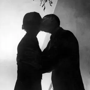 Christmas Kiss Print, 1937 Silhouette of a Couple Under Mistletoe Christmas Kiss Print, 1937 Silhouette of a Couple Under Mistletoe
