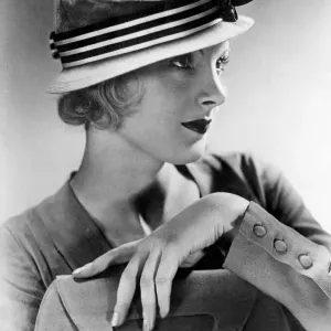 1930s Classic Model Wearing a Ribbon Trimmed Linen Hat Print 1930s Classic Model Wearing a Ribbon Trimmed Linen Hat Print