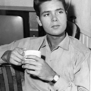 Cliff Richard with a cup of tea 1963 Cliff Richard with a cup of tea 1963