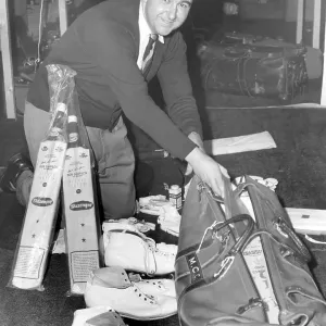 Colin Cowdrey prepares to fly out to India for the England cricket tour Colin Cowdrey prepares to fly out to India for the England cricket tour