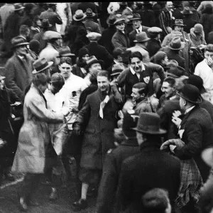 The crowd carry PT Murray to the pavillion after and Ireland win against England 1930 The crowd carry PT Murray to the pavillion after and Ireland win against England 1930