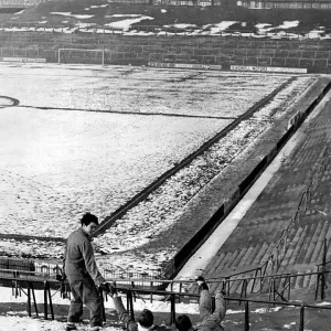 Crystal Palace footballers on snowy slope Print 1965 Crystal Palace footballers on snowy slope Print 1965