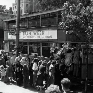 The last day of London's trams. People arriving on the Victoria Embankment for a last ride on the tram The last day of London's trams. People arriving on the Victoria Embankment for a last ride on the tram
