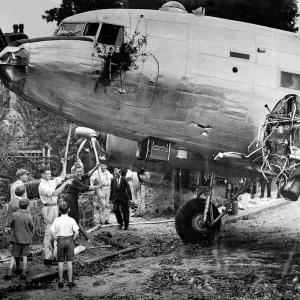 Print of a Douglas DC3 Dakota overshot runway at Croydon Airport 1947