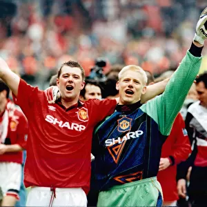 FA Cup Final 1996 - Liverpool 0 v Manchester United 1 Gary Pallister and Peter Schmeichel celebrating after match