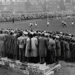 1953 FA Cup Match Print: Fans on Boxes at Great Yarmouth FC Ground 1953 FA Cup Match Print: Fans on Boxes at Great Yarmouth FC Ground