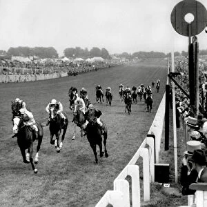 The finishing line of the Oaks race at Epsom 1953