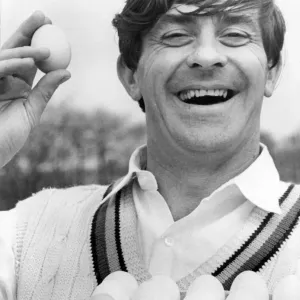 Black and white print of Fred Trueman in 1970 cricket attire Black and white print of Fred Trueman in 1970 cricket attire