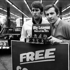Geoff Hurst and Alan Mullery pose with football figurines in a garage in Acton in 1971 Geoff Hurst and Alan Mullery pose with football figurines in a garage in Acton in 1971