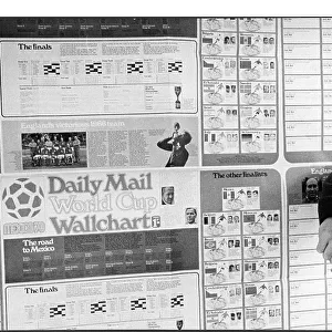 Geoff Hurst studies the Daily Mail World Cup Wall Chart 1970