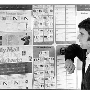 Geoff Hurst studies the Daily Mail World Cup Wall Chart 1970 Print Geoff Hurst studies the Daily Mail World Cup Wall Chart 1970 Print