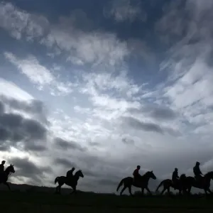 Horses on the early morning gallops at Cheltenham Print 2008 Horses on the early morning gallops at Cheltenham Print 2008