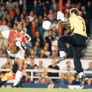 Ian Wright scores past keeper Dmitri Kharine. 1996
