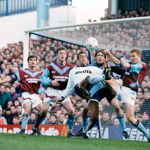 Keeper Ludek Mikloko and Jason Dozzell Tottenham Hotspur 1 v West Ham 4 Keeper Ludek Mikloko and Jason Dozzell Tottenham Hotspur 1 v West Ham 4