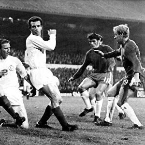 Leeds United footballer Paul Reaney (2nd left) with Jack Charlton (left) Charlie Cooke (right)
