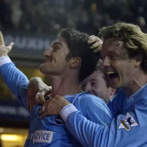 Man City's Jon Macken celebrates his match-winning goal with teammate Steve McManaman 2004 Man City's Jon Macken celebrates his match-winning goal with teammate Steve McManaman 2004