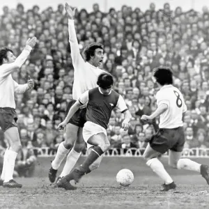 Martin Chiver's appeals as Eddie Kelly's trickery baffles Spurs. Arsenal won and took the league championship Martin Chiver's appeals as Eddie Kelly's trickery baffles Spurs. Arsenal won and took the league championship