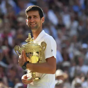 Novak Djokovic with the winners trophy. Wimbledon 2018 Novak Djokovic with the winners trophy. Wimbledon 2018