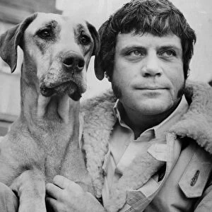 Oliver Reed, actor, with Tara the Great Dane he obtained from Ba