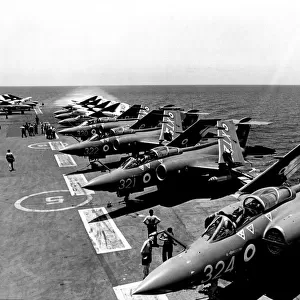 Planes lined up on the deck of RN aircraft carrier HMS Hermes