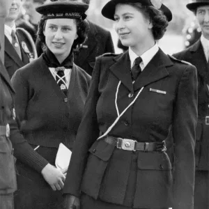 Princess Elizabeth and Margaret in Girl Guides Uniform, Print 1946