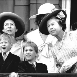 Queen Elizabeth II, Princess Margaret, Prince William and Prince Harry