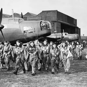 R.A.F. Bomber Command in World War II. The air crew who took part in the raid on Heligoland return after the ra