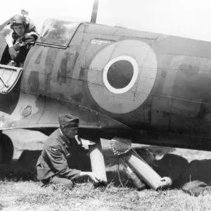 RAF Ground Crew Loading Air Sea Rescue Equipment into a Spitfire Print 1943