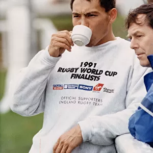 Rory Underwood finishes training with a cup of tea 1991 Rugby World Cup