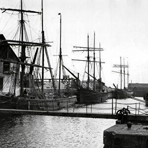 Sailing ships in Runcorn Dock, Cheshire 1934