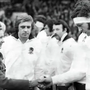 Scotland v England at Murrayfield. Queen introduced to England team Scotland v England at Murrayfield. Queen introduced to England team