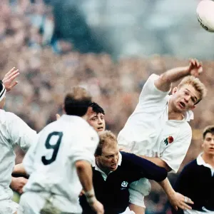 Scotland v England Five Nations Championship at Murrayfield 1992, Tim Rodber make his presence felt to win line out ball Scotland v England Five Nations Championship at Murrayfield 1992, Tim Rodber make his presence felt to win line out ball