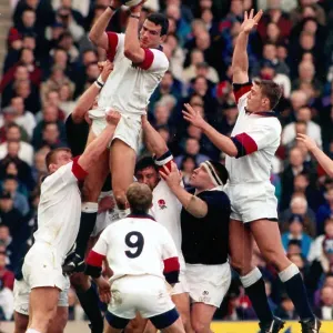 Scotland v England Rugby Union at Murrayfield 1996. England's Martin johnson dominates the line out Scotland v England Rugby Union at Murrayfield 1996. England's Martin johnson dominates the line out