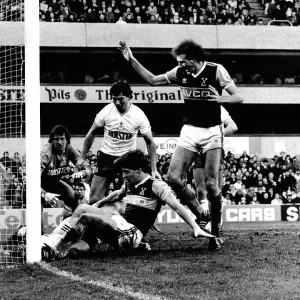 Scramble in Spurs goal showing Tony Cottee Scramble in Spurs goal showing Tony Cottee