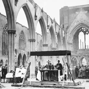 Print of St Georges Cathedral Southwark after an air raid, 1941 Print of St Georges Cathedral Southwark after an air raid, 1941