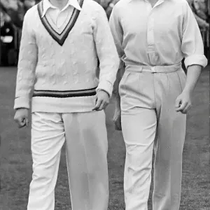Sir Len Hutton with Dick Pollard at Old Trafford during test match against India Sir Len Hutton with Dick Pollard at Old Trafford during test match against India