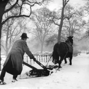 Horse-Drawn Snow Plough Print, 1940 Horse-Drawn Snow Plough Print, 1940