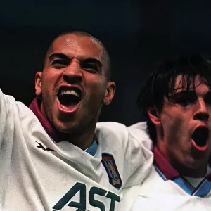 Stan Collymore and Savid Milosevic celebrate scoring in the UEFA cup against Bucharest Stan Collymore and Savid Milosevic celebrate scoring in the UEFA cup against Bucharest