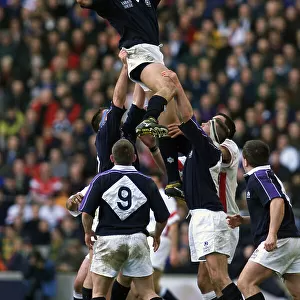 Stuart Grimes wins the line out for Scotland Five nations match, for the Calcutta cup at Twickenham 1990