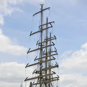 Tall Ships sail out of the river Mersey at Liverpool