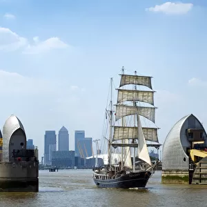 Tall ships sailing through the Thames Barrier