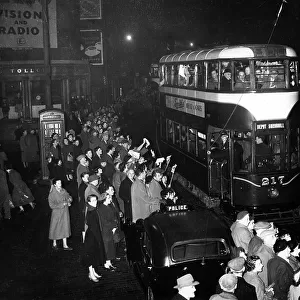 Last tram ceremony at Edinburgh. Trams leaving for the depot 20/12/1956