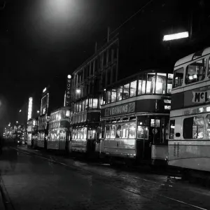 Tram hold up in Sauchiehall Street, Glasgow 1955 Tram hold up in Sauchiehall Street, Glasgow 1955