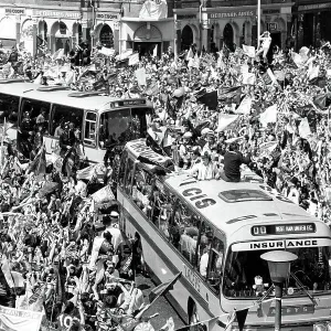 Print of West Ham team on bus with FA Cup at East Ham town hall, 1980 Print of West Ham team on bus with FA Cup at East Ham town hall, 1980