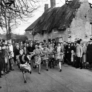 Women's Pancake Day Print from Olney, Buckinghamshire Women's Pancake Day Print from Olney, Buckinghamshire