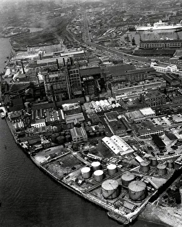 London Prints: Aerial view of the B.P. oil refinery at Silvertown, East London