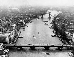 Aerial view of London showing the Pool of London and Tower Bridge